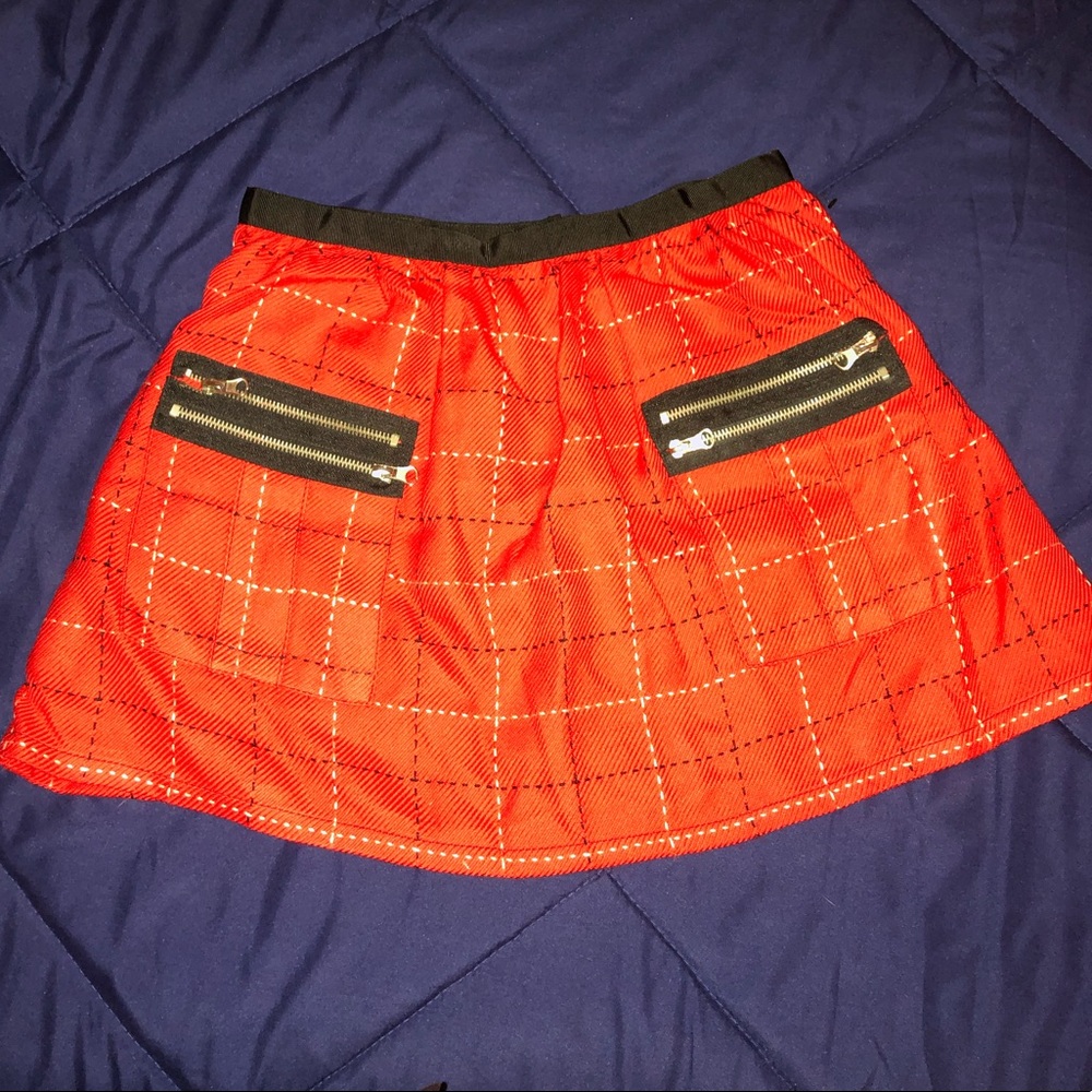 Anna Sui red plaid zipper pocket mini skirt!